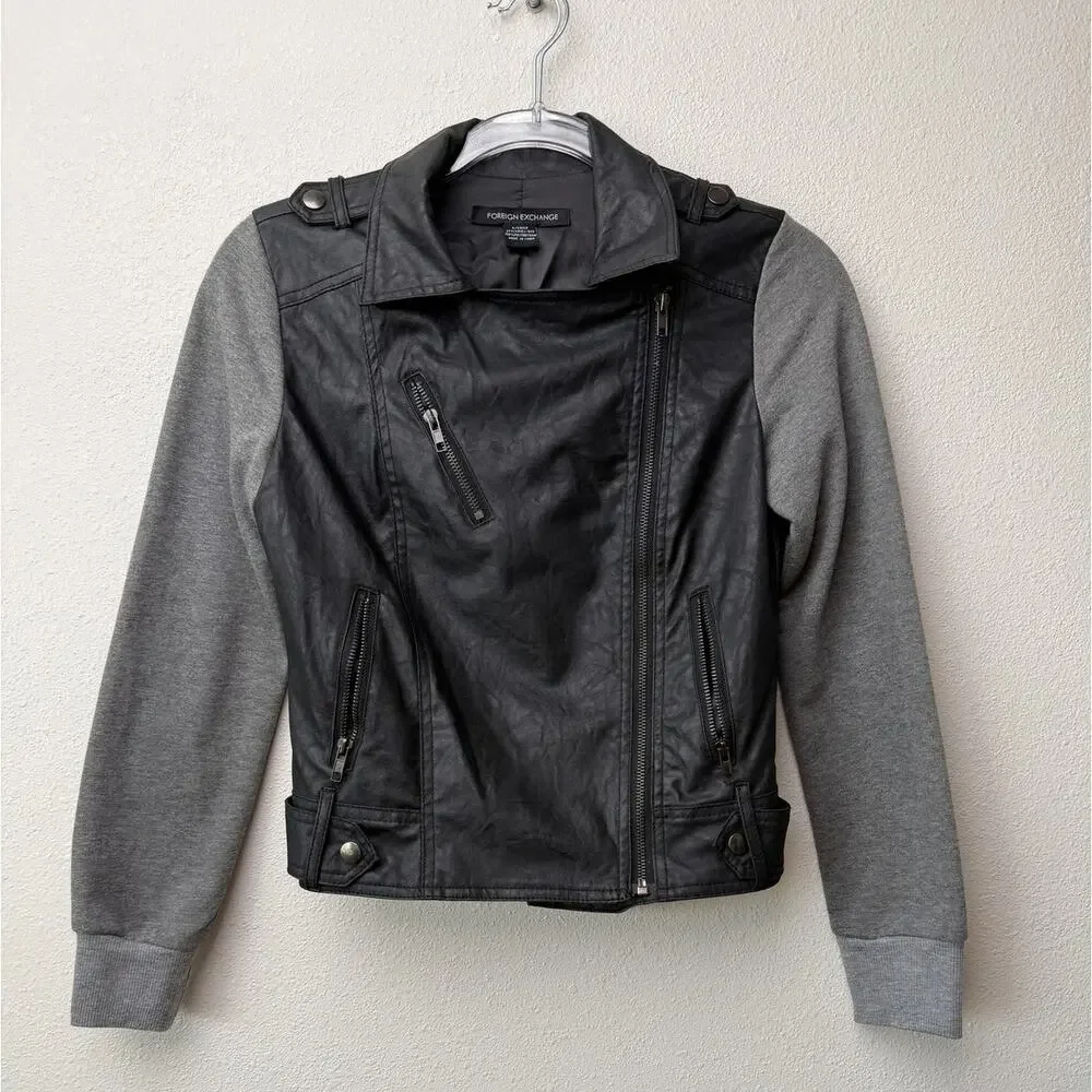 Foreign Exchange Black Gray Womens S Moto Jacket